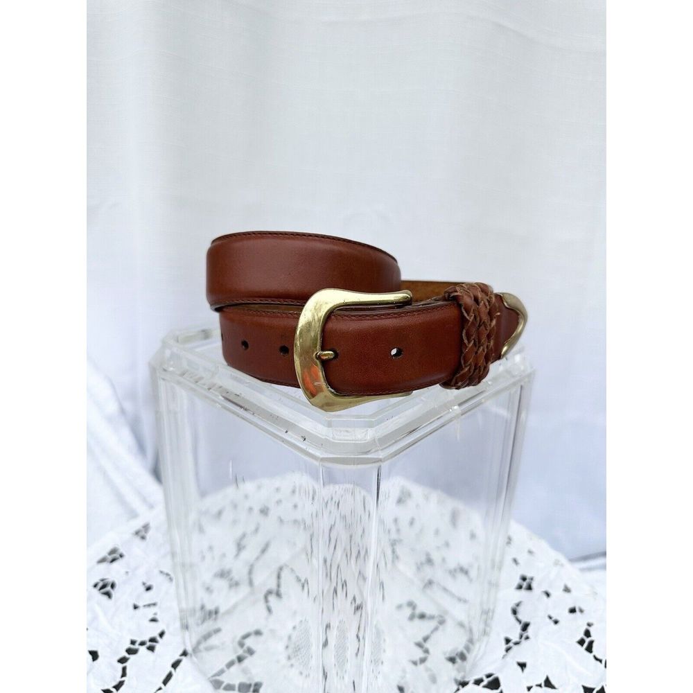 Vintage Brighton brown leather belt Medium Boho SOLID BRASS buckle made USA